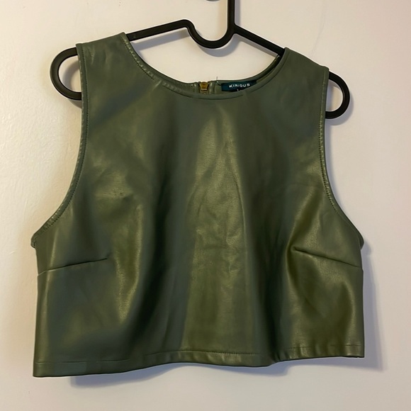 Kirious Green Gray Vegan Leather Zipper Back Crop Top Sleeveless size XL - Picture 1 of 15